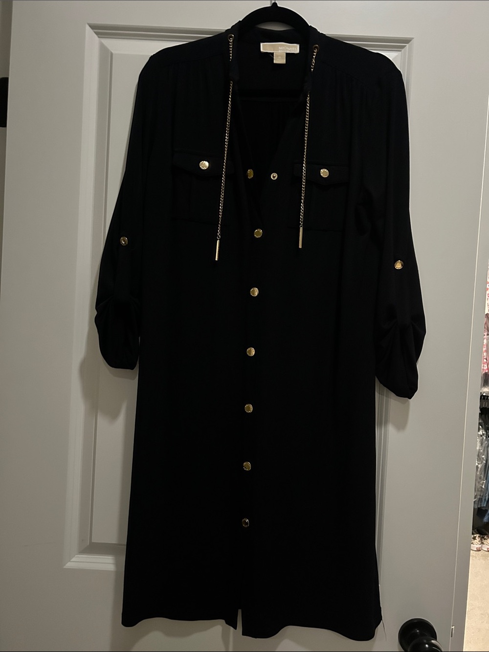Michael Kors Navy Blue Shirt Dress with Gold Buttons